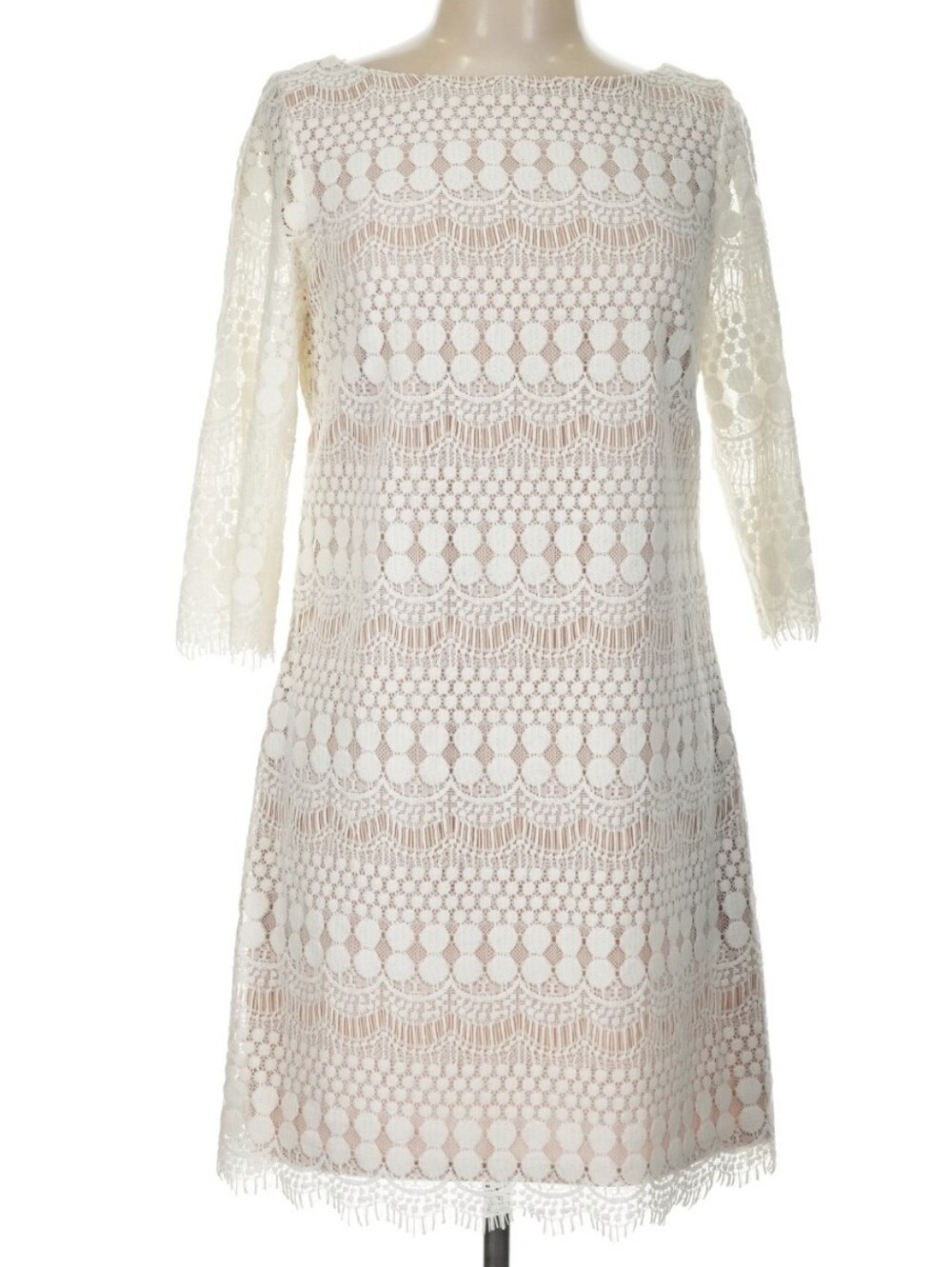 Jessica Howard White Crochet Lace Midi Shift Dress V1